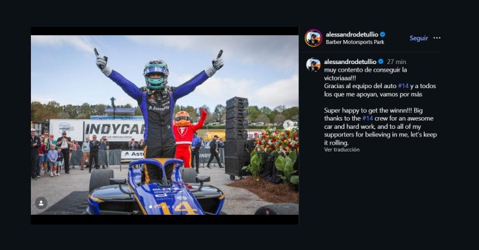 Histórico triunfo del piloto argentino Alessandro De Tullio en la Indy NXT: “Vamos por más”