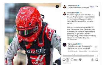 La reacción de Ocon tras chocar a Colapinto en el GP de China de la F1: el intercambio de mensajes en redes