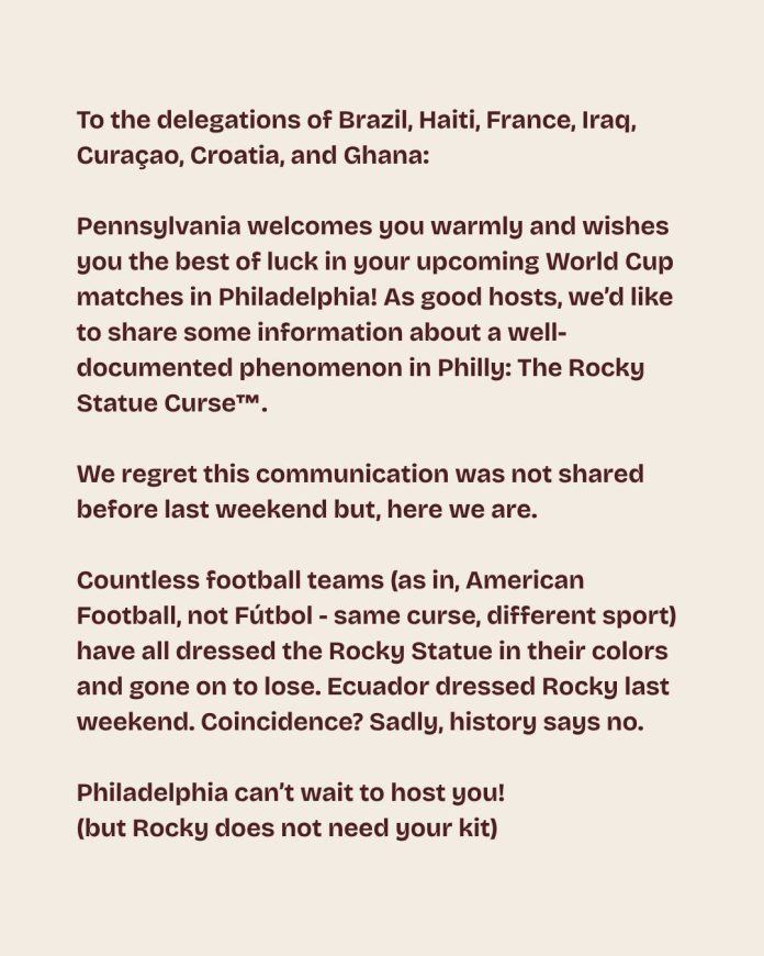 Hinchas brasileños buscan transferir la “maldición de la estatua de Rocky” a Argentina durante la Copa del Mundo