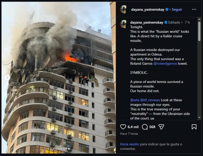La tenista ucraniana Dayana Yastremska mostró las devastadoras imágenes de cómo quedó la vivienda familiar tras el impacto de un misil ruso